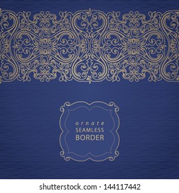 Vector seamless border with swirls and floral motifs in retro style. Element for design. It can be used for decorating of invitations, cards, decoration for bags and clothes.
