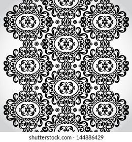 Vector seamless border with swirls and floral motifs in retro style. Element for design. It can be used for decorating of invitations, cards, decoration for bags and clothes.