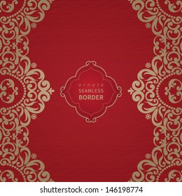 Vector seamless border with swirls and floral motifs in retro style. Element for design. It can be used for decorating of invitations, cards, decoration for bags and clothes.