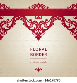 Vector seamless border with swirls and floral motifs in retro style. Element for design. It can be used for decorating of invitations, greeting cards, decoration for bags.