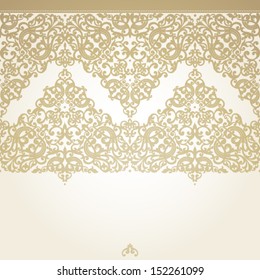 Vector seamless border with swirls and floral motifs in retro style. Element for design. Light lace background. It can be used for decorating of invitations, greeting cards, decoration for bags.