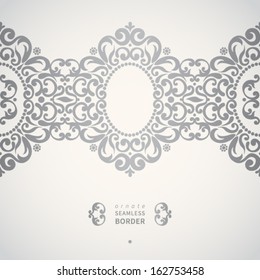 Vector seamless border with swirls and floral motifs in retro style. Element for design. It can be used for decorating of wedding invitations, greeting cards, decoration for bags and clothes.