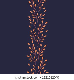 Vector seamless border of twigs of barberry berries on a dark background. Natural seasonal illustration drawn by hand.