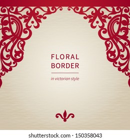 Vector seamless border in Victorian style. Element for design. You can place the text in an empty frame. It can be used for decorating of invitations, greeting cards, decoration for bags and clothes.