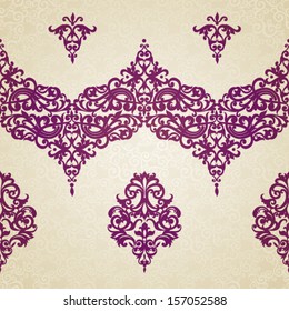 Vector seamless border in victorian style. Element for design. You can place the text in an empty frame. It can be used for decorating of invitations, greeting cards, decoration for bags and clothes.