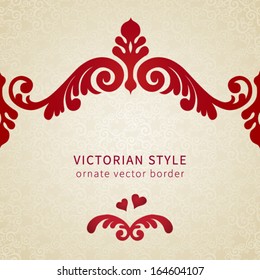 Vector seamless border in Victorian style. Element for design. You can place the text in an empty frame. It can be used for decorating of invitations, greeting cards, decoration for bags and clothes.