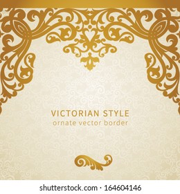 Vector seamless border in Victorian style. Element for design. You can place the text in an empty frame. It can be used for decorating of invitations, greeting cards, decoration for bags and clothes.