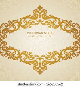 Vector seamless border in Victorian style. Element for design. You can place the text in an empty frame. It can be used for decorating of invitations, greeting cards, decoration for bags and clothes.