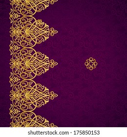 Vector seamless border in Victorian style. Element for design. Place for your text. Gold pattern. It can be used for decorating of wedding invitations, greeting cards, decoration for bags and clothes.