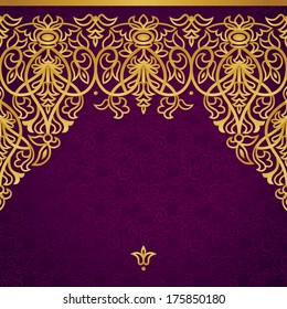 Vector seamless border in Victorian style. Element for design. Place for your text. Gold pattern. It can be used for decorating of wedding invitations, greeting cards, decoration for bags and clothes.