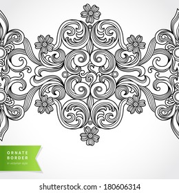 Vector seamless border in Victorian style. Element for design. Place for text. Ornamental pattern. Can be used for decorating of wedding invitations, greeting cards, decoration for bags and clothes.