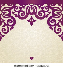 Vector seamless border in Victorian style. Element for design. Place for text. Ornamental pattern. Decorating of wedding invitations, greeting cards, decoration for bags and clothes.