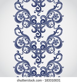 Vector seamless border in Victorian style. Element for design. Place for text. Ornamental pattern. Decorating of wedding invitations, greeting cards, decoration for bags and clothes.