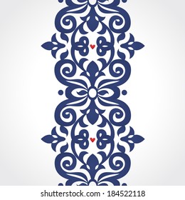 Vector seamless border in Victorian style. Ornate element for design. Place for text. Ornamental pattern for wedding invitations, greeting cards, decoration for bags and clothes. Traditional decor.