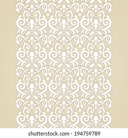 Vector seamless border in Victorian style. Element for design. Ornamental backdrop. Light lace background. Ornate floral decor for wallpaper. Endless texture. Monochrome pattern fill.