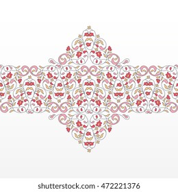 Vector seamless border.Ornate  element for design. Place for text. Ornament for invitations, birthday, greeting cards. Floral border.