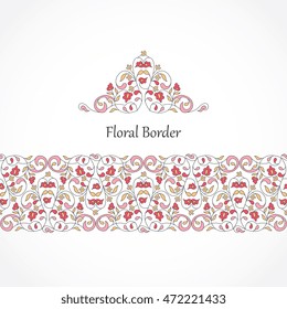 Vector seamless border.Ornate  element for design. Place for text. Ornament for invitations, birthday, greeting cards. Floral border.