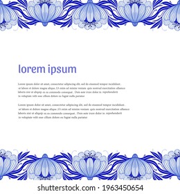Vector seamless borders with text isolated on white background. Flower borders