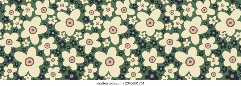 Vector seamless botancal pattern. Modern bold flowers endless background. Bright color floral wallpaper.