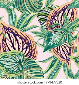 Vector Seamless Botanical Background Tropical Jungle