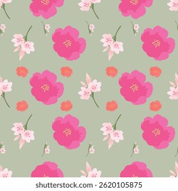 Vector Seamless Botanical Floral Pattern with Pastel Blooms