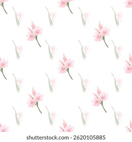 Vector Seamless Botanical Floral Pattern with Pastel Blooms