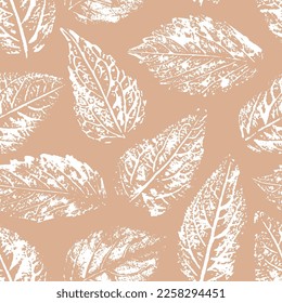 Vector seamless botanical pattern, imprinted leaves. Beautiful design for textile, wallpaper, wrapping paper.