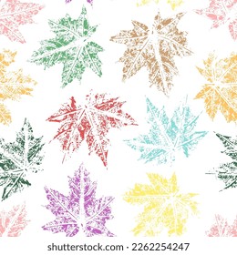 Vector seamless botanical pattern, imprinted maple leaves. Beautiful design for textile, wallpaper, wrapping paper.