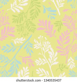 Vector seamless botanical pattern. Plane meadow stalks, herbs and foliage. Herbarium illusion. Simple background for textile, fabric, wallpaper and surface.