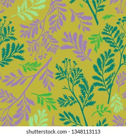 Vector seamless botanical pattern. Plane meadow stalks, herbs and foliage. Herbarium illusion. Simple background for textile, fabric, wallpaper and surface.