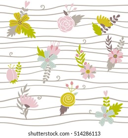 Vector seamless botanical pattern with waves. Seamless floral texture.