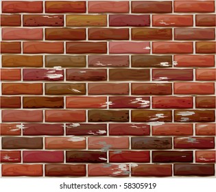 Vector seamless brick wall made of red bricks different colors.