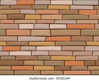 Vector seamless brick wall made of brown bricks different colors.