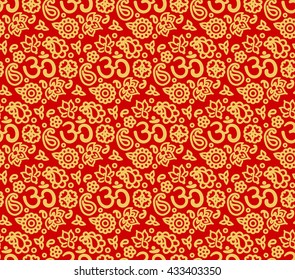 Vector seamless bright boho paisley OM texture for cards, fabric and design