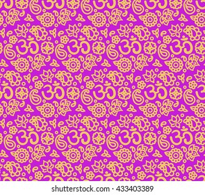 Vector seamless bright boho paisley OM texture for cards, fabric and design