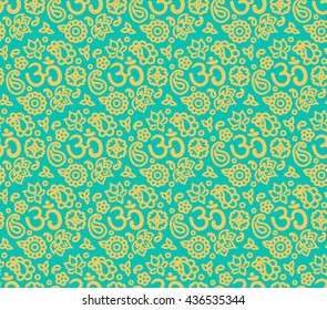 Vector seamless bright boho paisley OM texture for cards, fabric and design