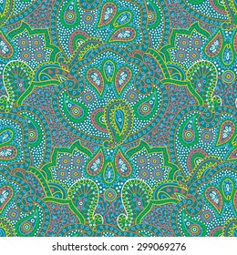 Vector seamless bright color boho paisley texture for cards, fabric and design