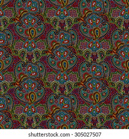 Vector seamless bright color boho paisley texture for cards, fabric and design