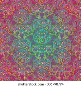 Vector seamless bright color boho paisley texture for cards, fabric and design