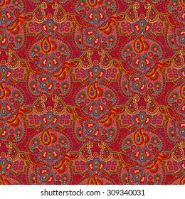Vector seamless bright color boho paisley texture for cards, fabric and design