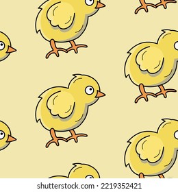 Vector seamless bright color pattern with yellow chickens. Baby, childish, textile, paper, office supplies, web design.