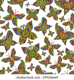 Vector seamless bright colored butterflies background, beautiful color butterfly backdrop