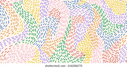 Vector seamless bright doodle ornament irregular hand drawing lines vector seamless pattern background. Rainbow striped ornament modern linear stylish texture.  