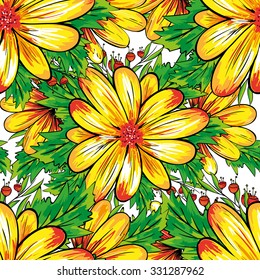 Vector seamless bright ethnic endless camomile pattern, floral ornament, fashion fabric pattern 
