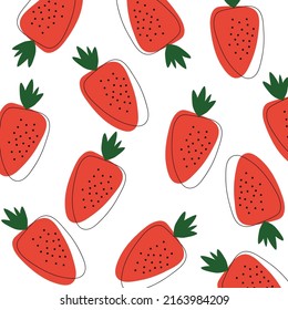 Vector Seamless bright light pattern Strawberry doodle style fresh fruit healthy food.
