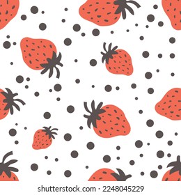 Vector Seamless bright light pattern Strawberry doodle style fresh fruit healthy food.