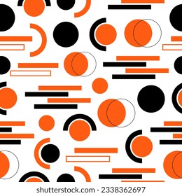 Vector seamless bright pattern with geometric shapes. Black and orange palette.
