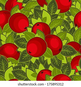 Vector seamless bright pattern with green apples and leaves 