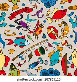 Vector seamless bright pattern on the theme of sea fishing