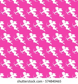 Vector seamless bright pink background with white cupids for Valentine's Day